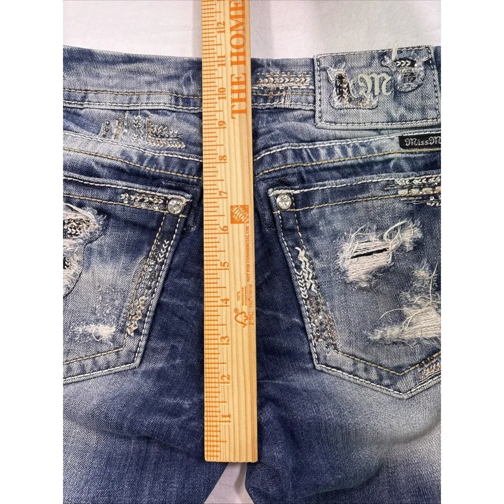 MISS ME JEANS Women 29 Boot  WESTERN EMBELISHED WHISKERING RHINESTONES STUDDED